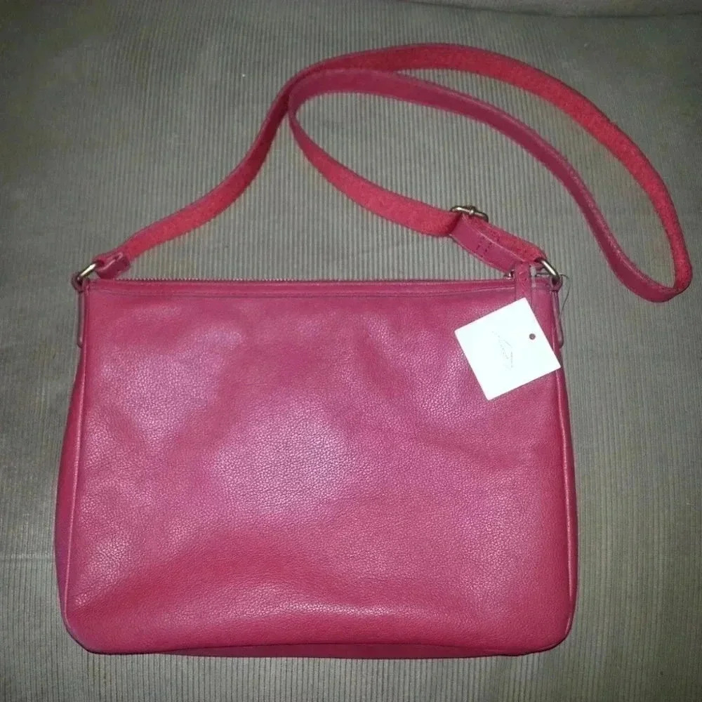 FOSSIL-ELISE-Red Pebble Leather Crossbody Messenger Bag-NEW WITH TAGS - Picture 4 of 9